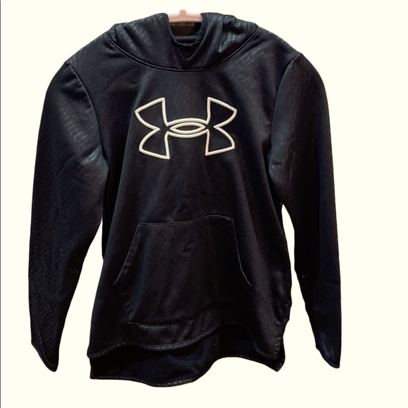 Under Armour Other - Under Armour Boys Black Printed Hoodie White Logo Loose Fit Sweatshirt YLG L